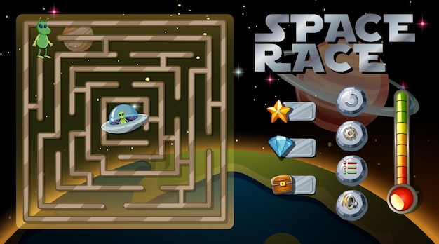 Vector maze game with space theme template