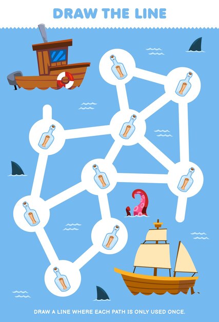 Maze puzzle for children help boat move to the ship printable transportation worksheet