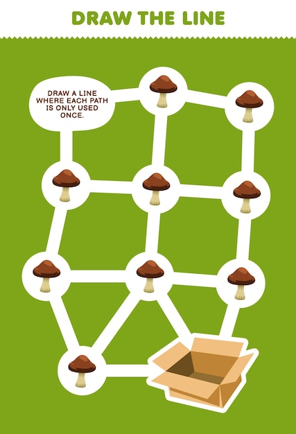 Maze puzzle for children help collect all mushroom to the box printable vegetable worksheet