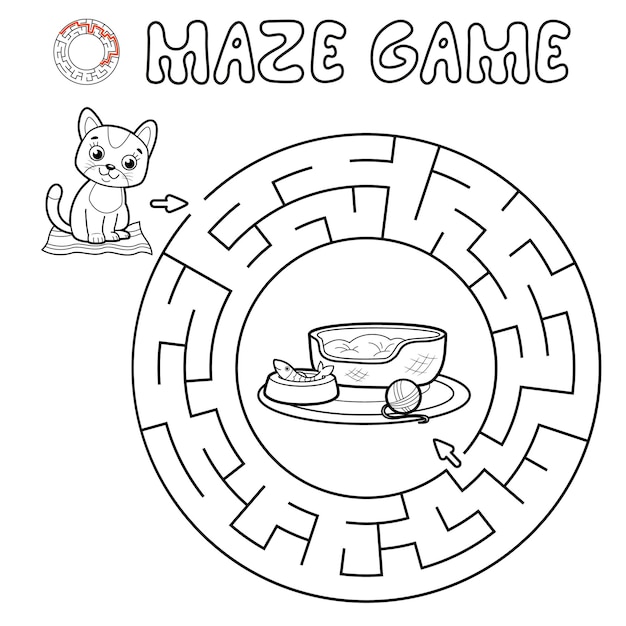 子供のための迷路パズルゲーム。猫と一緒にサークル迷路や迷路ゲームの概要を説明します。