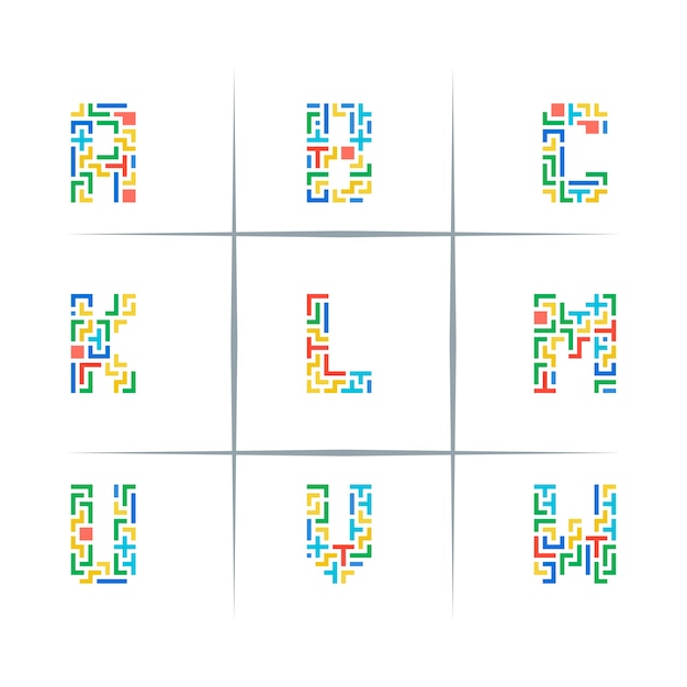 Maze puzzle letter logo design set