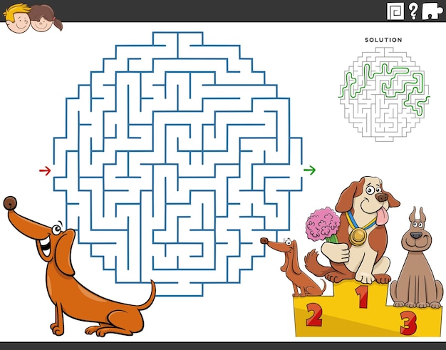 Maze with cartoon dachshund dog and the dog show