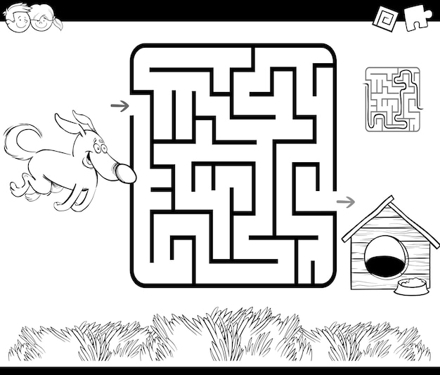 Maze with dog and kennel coloring page