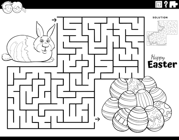 Maze with Easter Bunny and Easter eggs coloring page