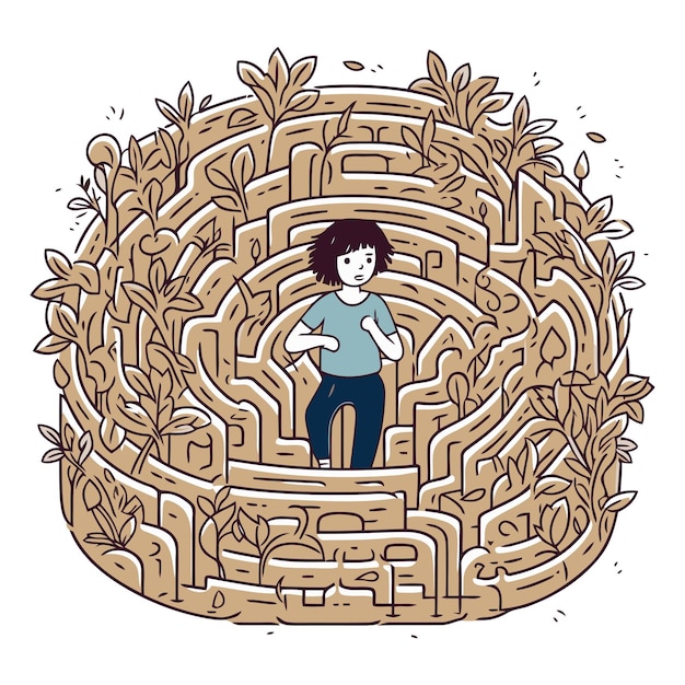 Vector maze with a girl game for kids labyrinth conundrum