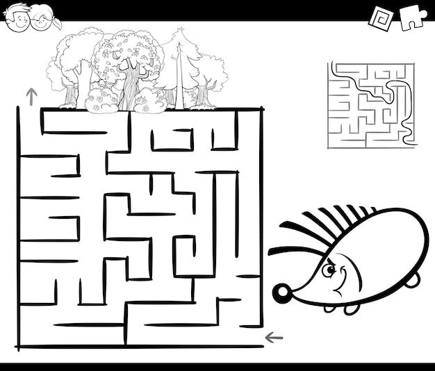 Maze with hedgehog coloring page