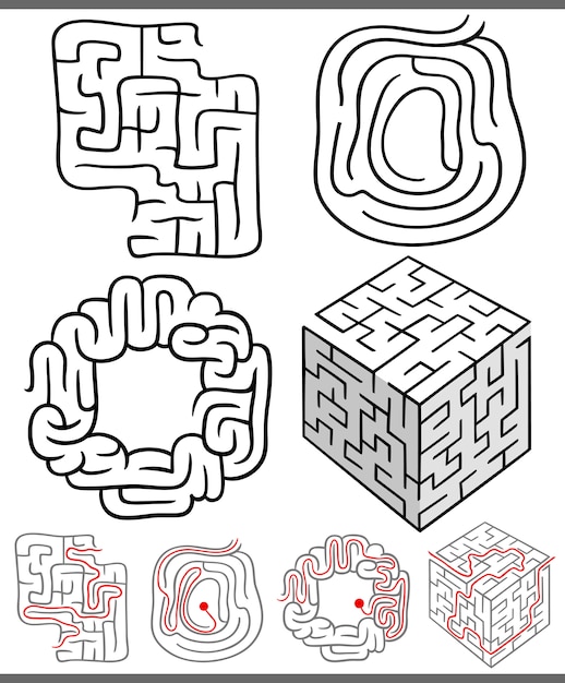 Vector mazes or labyrinths diagrams set