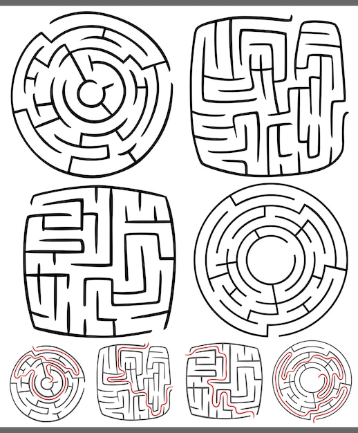 Mazes or labyrinths diagrams set