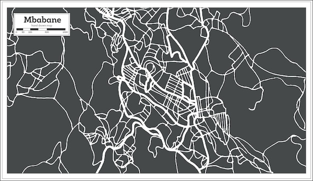 Карта города мбабане свазиленд в стиле ретро. контурная карта. векторные иллюстрации.