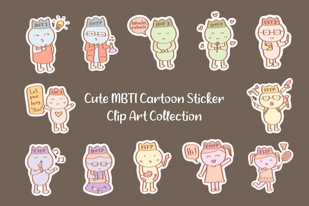 Vector mbti cartoon cute sticker collection