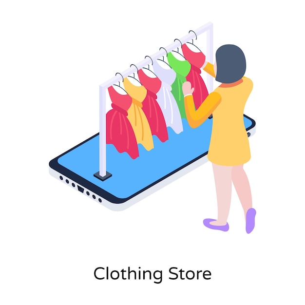 Mcommerce-concept met een vrouw met spreker isometrische vector van winkeladvertenties