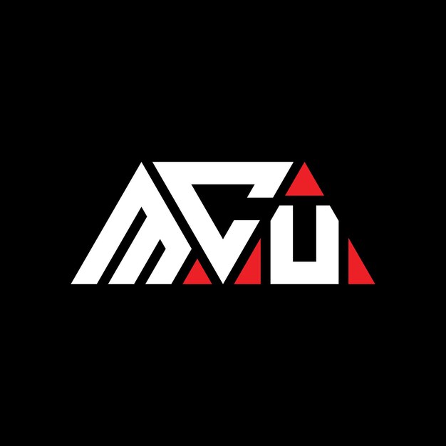 삼각형 모양의 삼각형 로고 디자인 모노그램 MCU 삼각형 터 로고 템플릿과 빨간색 MCU 삼角형 로고 간단하고 우아하고 고급스러운 로고 MCU