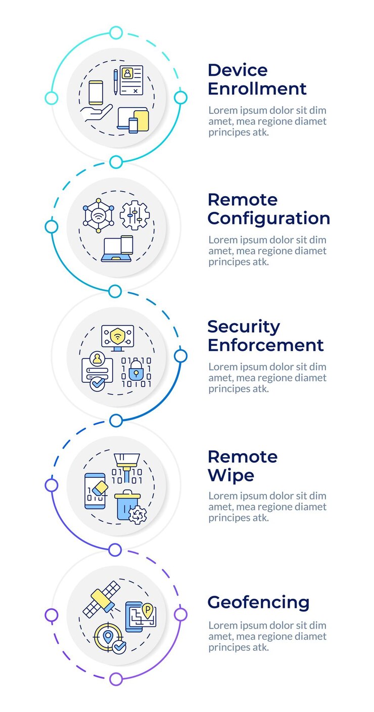 Vector mdm management features infographic design template