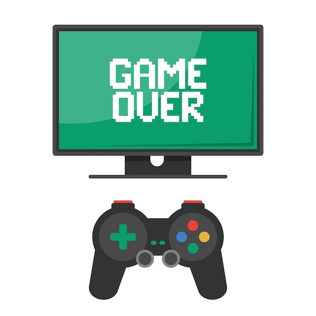 Me console. joystick control with monitor. inscription game over. flat vector illustration