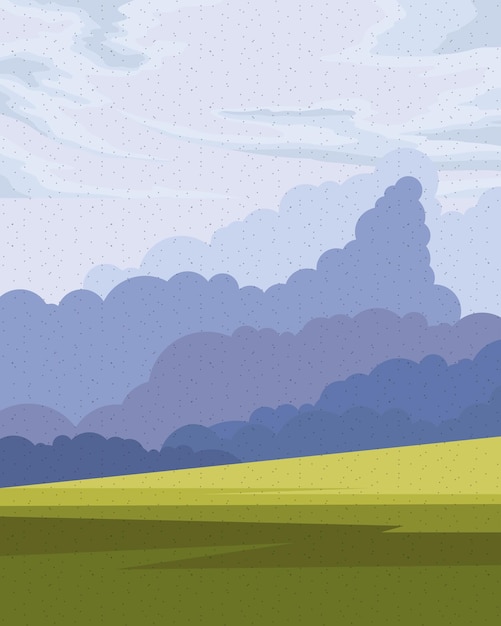 Вектор Луг и облака пейзажная сцена