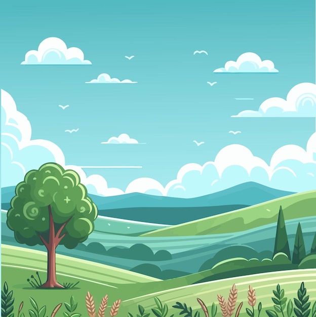 Meadow of beautiful landscapefield illustration