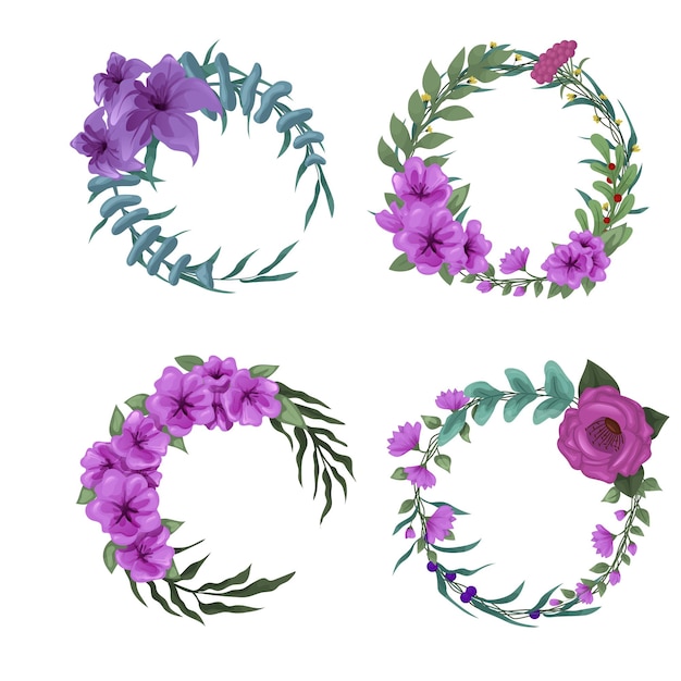 Meadow flowers wreaths summer floral design elements set of wreaths flowers wild herbs round frames