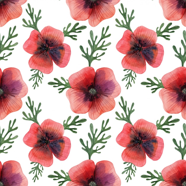 Meadow red poppy seamless pattern