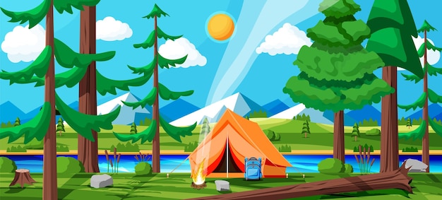 Meadow With Grass And Camping