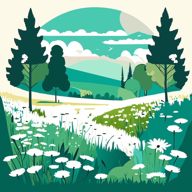 Meadow without people vector illustration flat