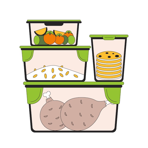 Meal prep containers plastic 2D lineaire cartoon object