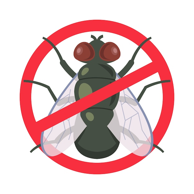 a means of protection against house flies. crossed out symbol.  illustration