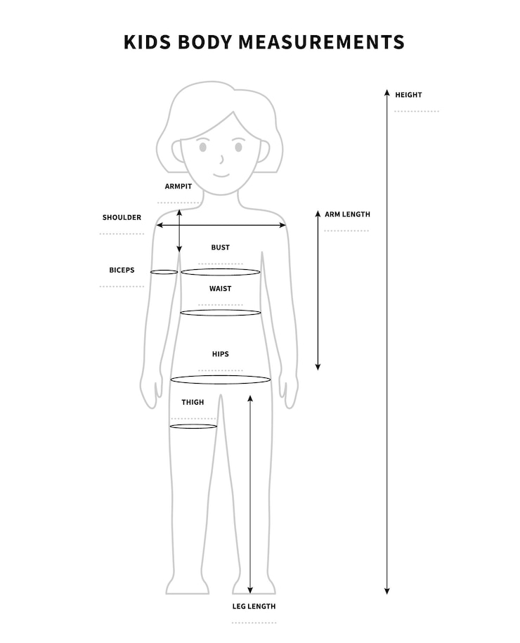 Vector measurements of the children body for the fashion and tailoring kids proportions size chart