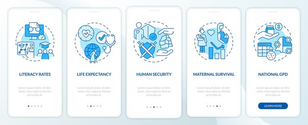 Measures of human development blue onboarding mobile app screen