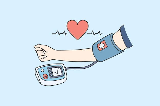 Measuring blood pressure and healthcare concept