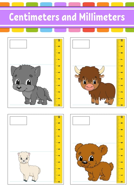 Measuring length in centimeter and millimeter Education developing worksheet Game for kids Color activity page