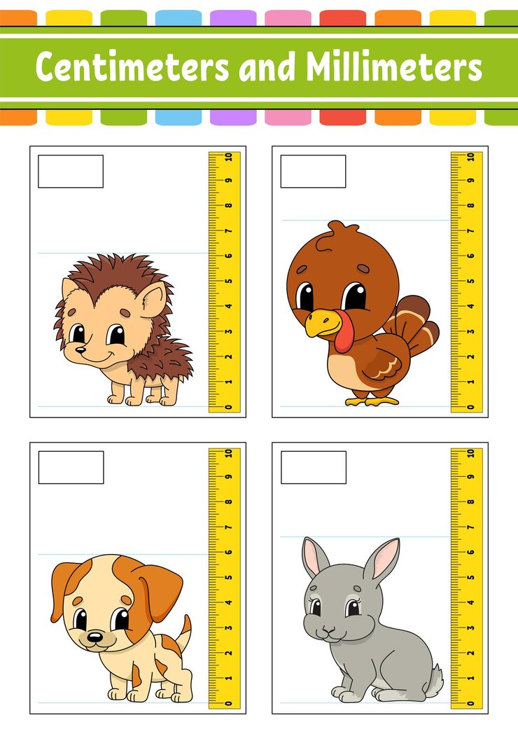 Vector measuring length in centimeter and millimeter. education developing worksheet.