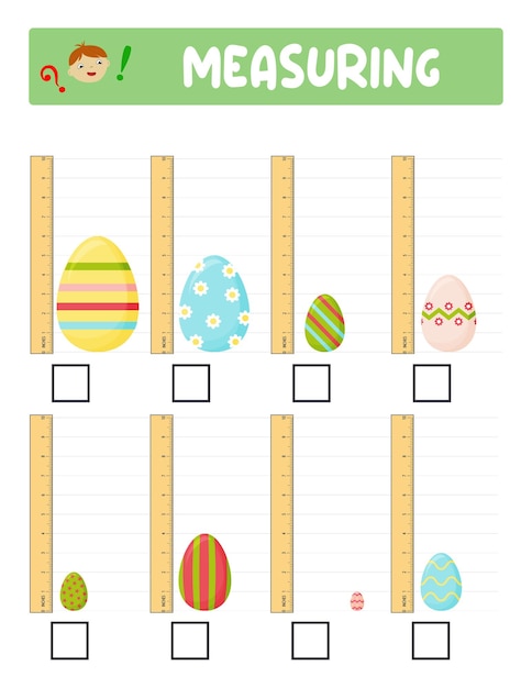 Vector measuring length with ruler education developing worksheet game for kidsvector illustration practice sheetsegg measurement in inches