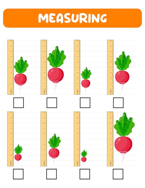 Measuring length with ruler education developing worksheet radish measurement in inches