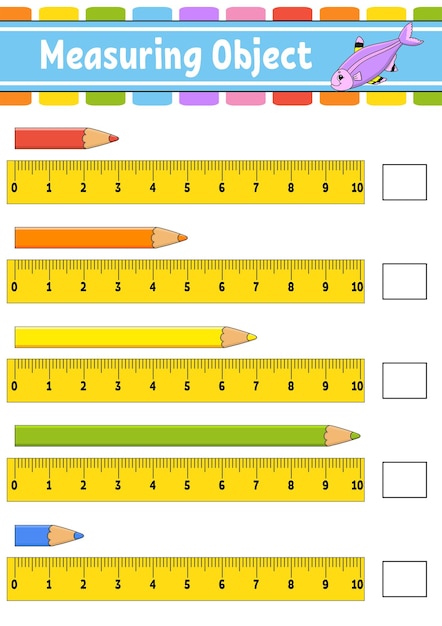 Measuring object with ruler. Education developing worksheet.
