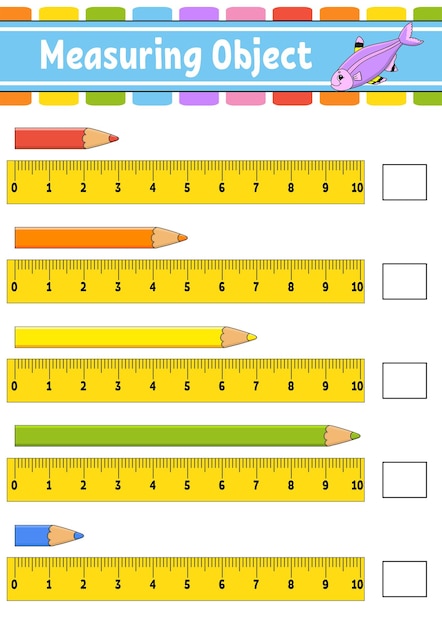 Oggetto di misurazione con righello. foglio di lavoro per lo sviluppo dell'istruzione.