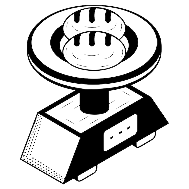 Vector measuring raw dough weight isometric concept kitchen digital grams and ounces scale hand drawn