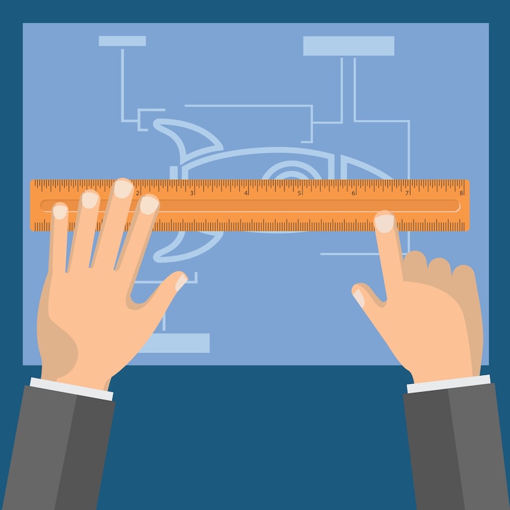 Vector measuring ruler in hand