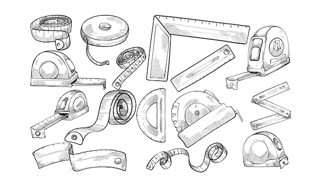 Vector measuring tape handdrawn collection