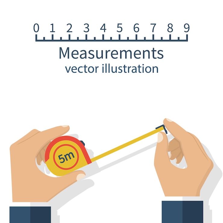 Vector measuring tape in the hands of the person making the measurements vector illustration flat design isolated on white background