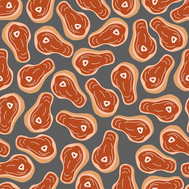 Vector meat 2 seamless pattern steaks on a gray background