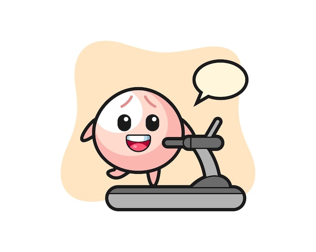 Meat bun cartoon character walking on the treadmill, cute style design for t shirt, sticker, logo element