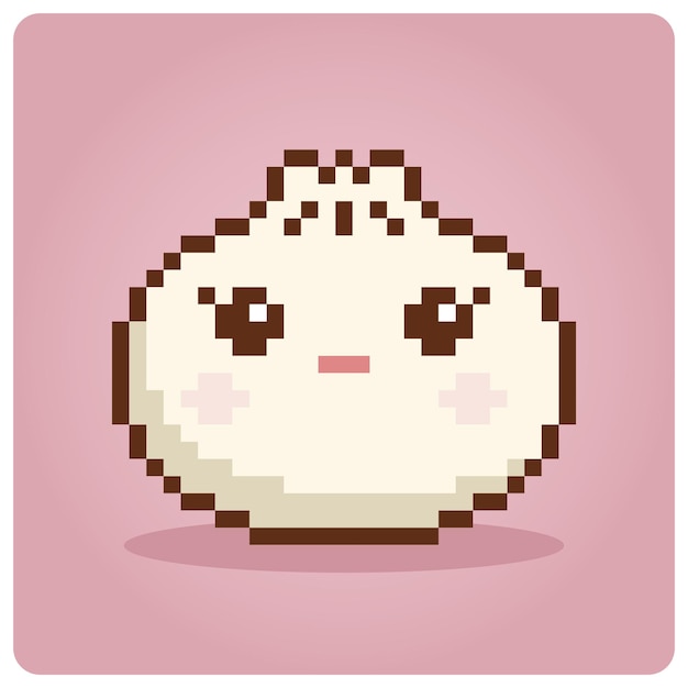 Meat bun character in 8 bit pixel art Food icon for game asset in vector illustration