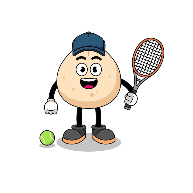 Иллюстрация мясной булочки как дизайн персонажа теннисиста
