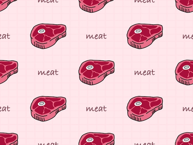 Meat cartoon character seamless pattern on pink background