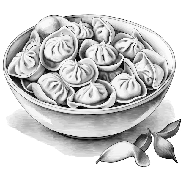 Vector meat dumplings in dish bowl sketchy vector