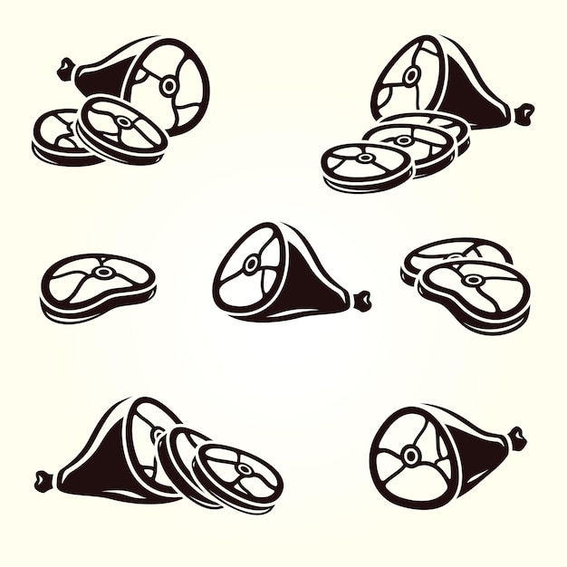 고기 음식 세트 컬렉션 아이콘 고기 벡터