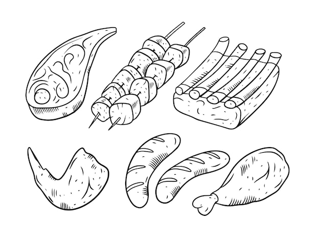 벡터 bbqset 흰색 절연 고기