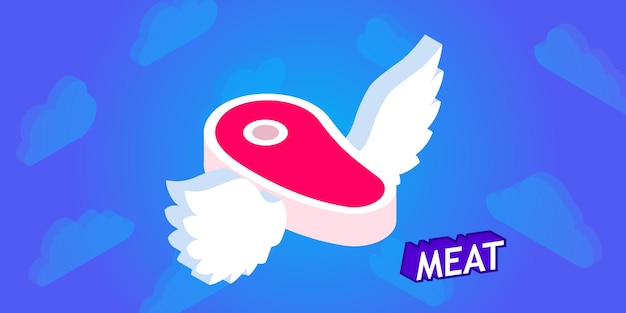 Meat isometric design icon vector web illustration 3d colorful concept