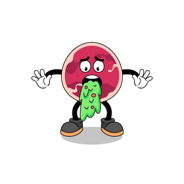 Meat mascot cartoon vomiting