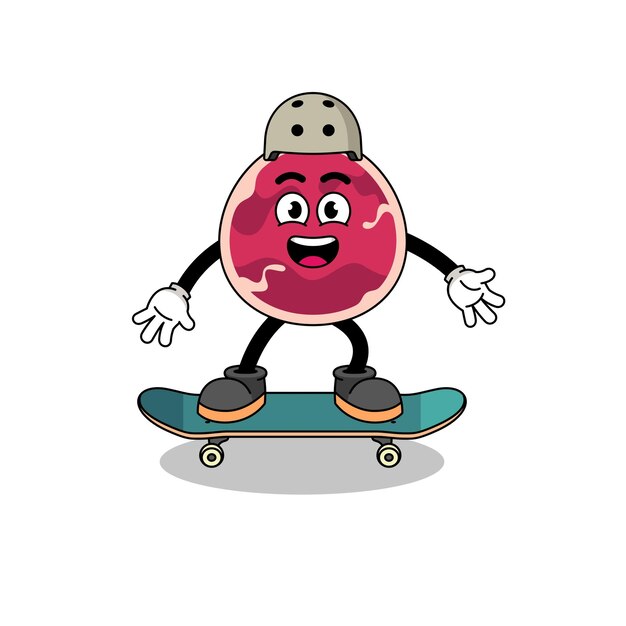 Mascotte di carne che gioca uno skateboard